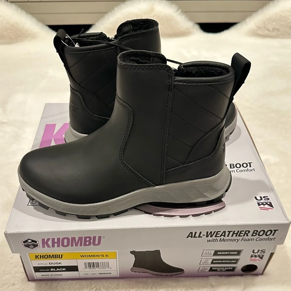 Khombu Dusk Ladies Size 6 All Weather Boot, Black